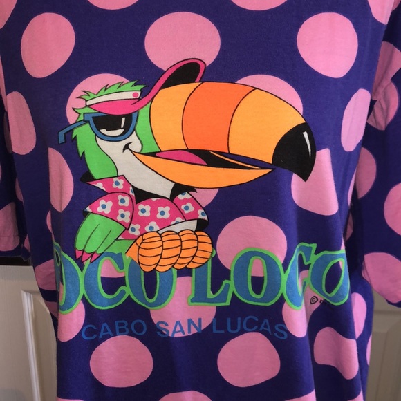 Vintage 90s polkadot bright bird shirt - Picture 2 of 8